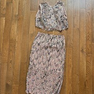 Zara Pink Sequin Midi Skirt Set
